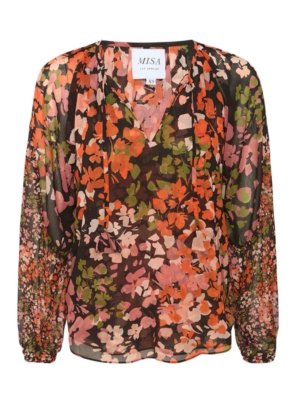 Misa Los Angeles Dema Floral V-Neck Blouse in Orange, Pink & Green